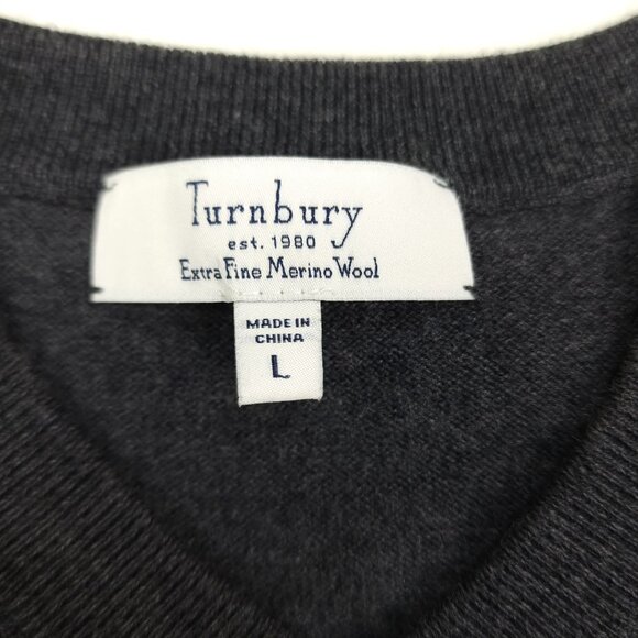 Turnbury Extra Fine Merino Wool Gray Sleeveless V-Neck Sweater Vest Men Size L - Picture 4 of 9